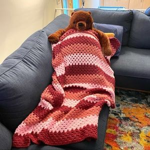 Crocheted Striped Cuddle Throw Blanket 50x60